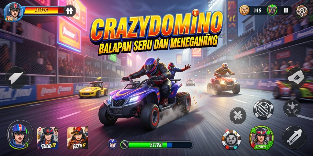 Gameplay menegangkan dari CRAZYDOMINO saat balapan berlangsung.