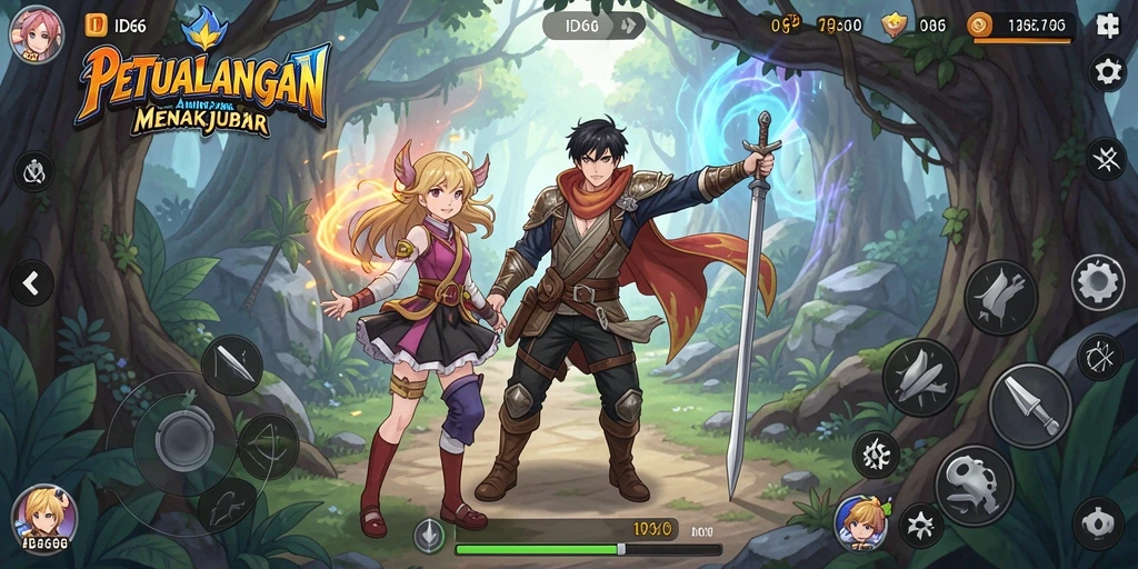 Tampilan gameplay seru di dunia Anime yang penuh warna.