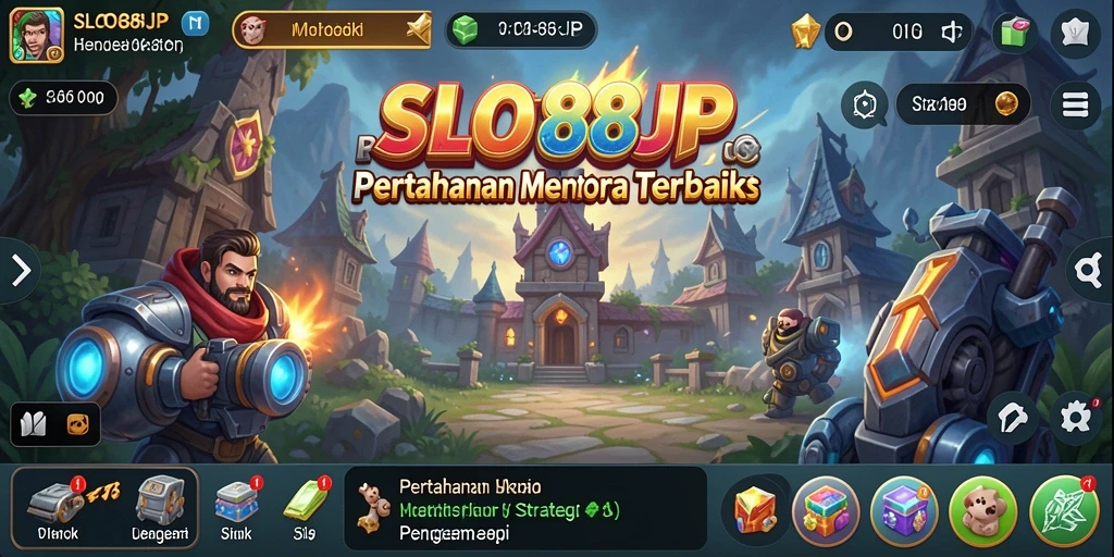 Tampilan gameplay menara pertahanan yang intens dan menarik di SLOT88JP.
