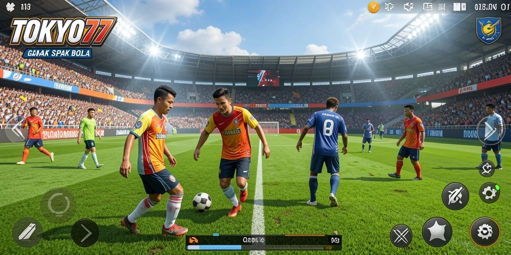 Screenshot TOKYO77 menampilkan aksi seru di lapangan sepak bola