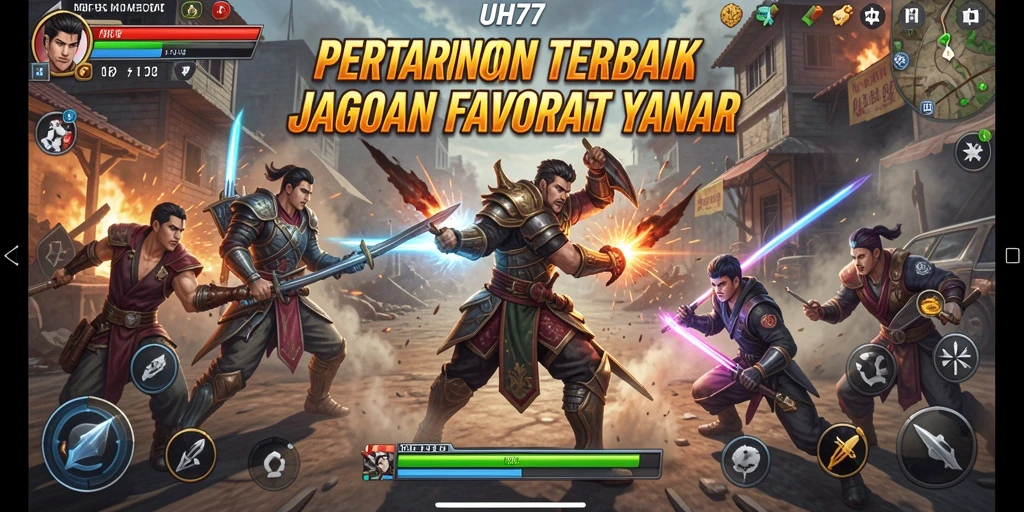 Screenshot UH77 menampilkan pertarungan epik antar karakter dengan efek visual yang menawan.