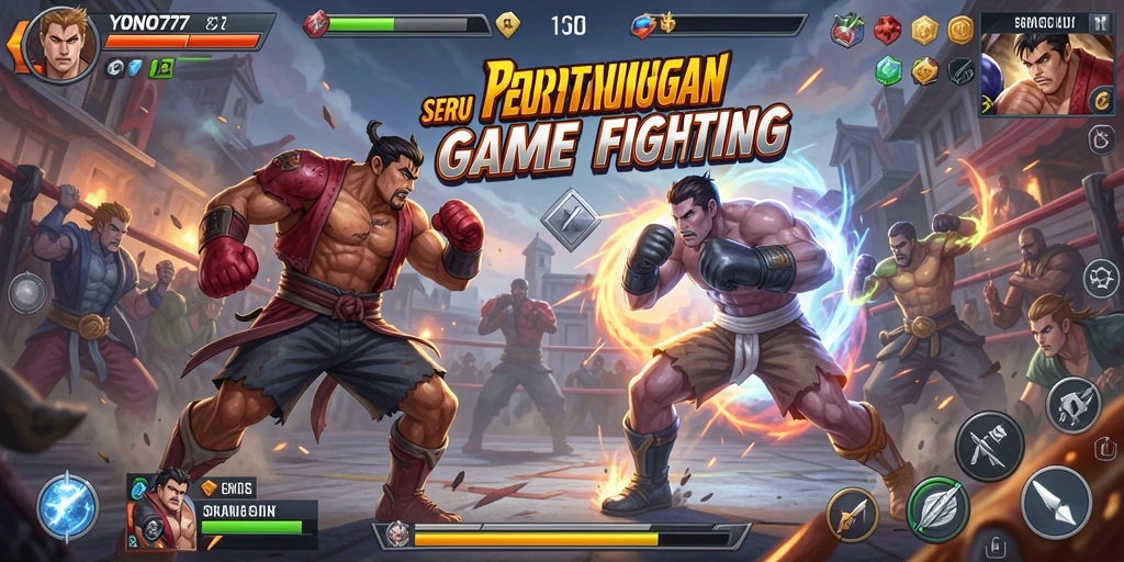 Tampilan gameplay YONO777 dengan pertarungan intens antara dua karakter.